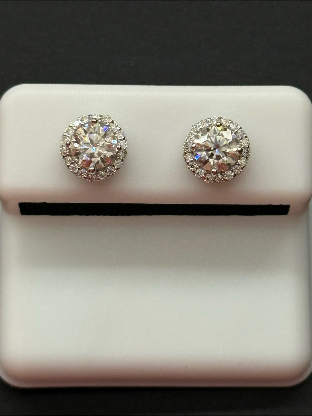 Classic Halo Moissanite Stud Earrings - 1.42 CTW VVSD color - Picture 2 of 3